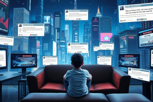 Social media warning labels displayed on a smartphone screen